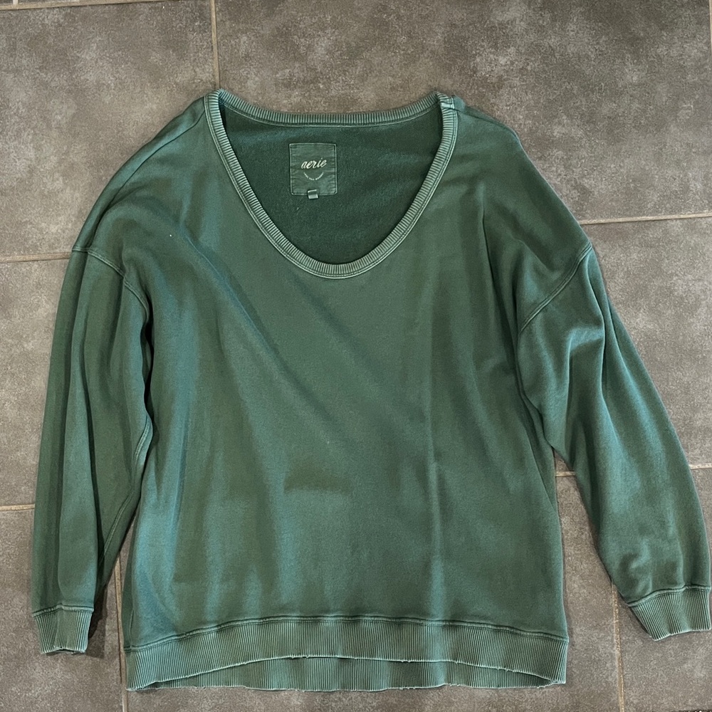 Aerie Deep Green V-Neck Sweatshirt